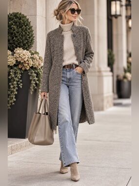 LINE S/P Marled Knit Long Cardigan Coat Brown Black Minimalist Quiet Luxury